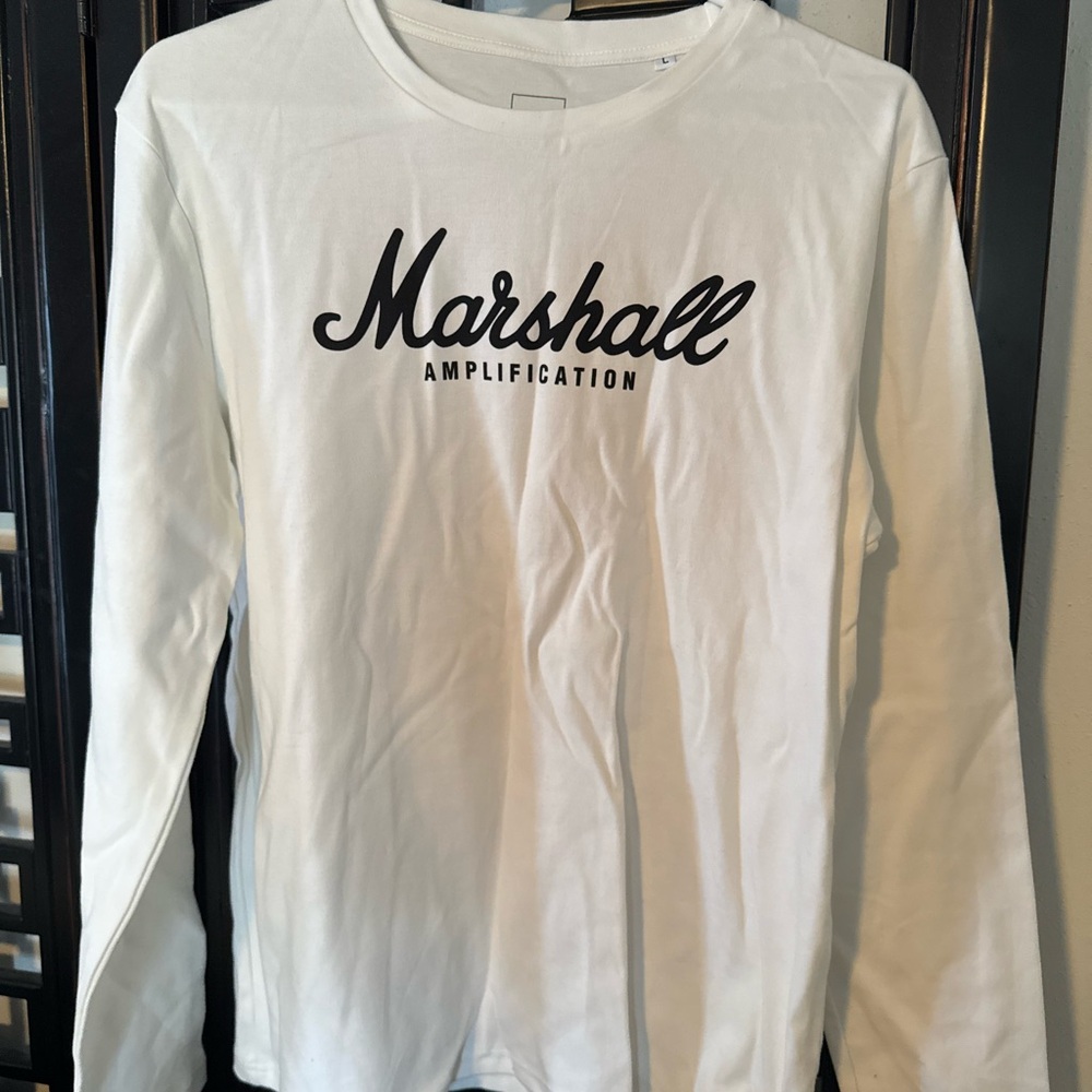Marshall White Long Sleeve Logo Tee with Subtle Tag Print